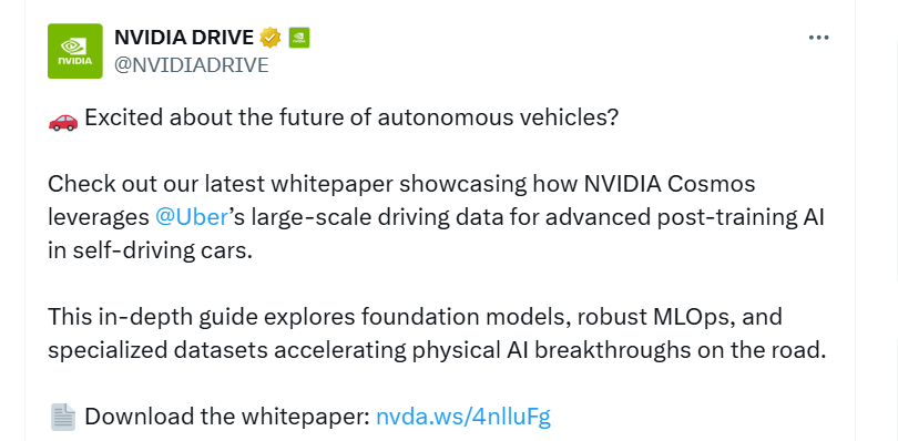 英伟达宣布与优步合作:推进自动驾驶汽车技术研发!